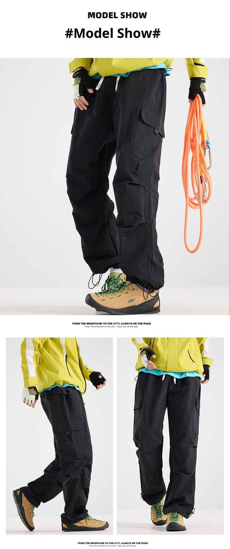 001 Mountain Style Outdoor Softshell For Men And Women, Windproof, Waterproof, Adjustable Long Loose Hiking Pants, Trendy_voghion.com