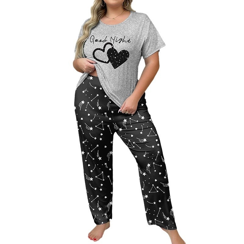 ChicShe Europäische und amerikanische grenzüberschreitende, heiß begehrte Hauskleidung aus Milchseide mit kurzen Ärmeln und langen Hosen in Übergrößen für Damen_voghion.com