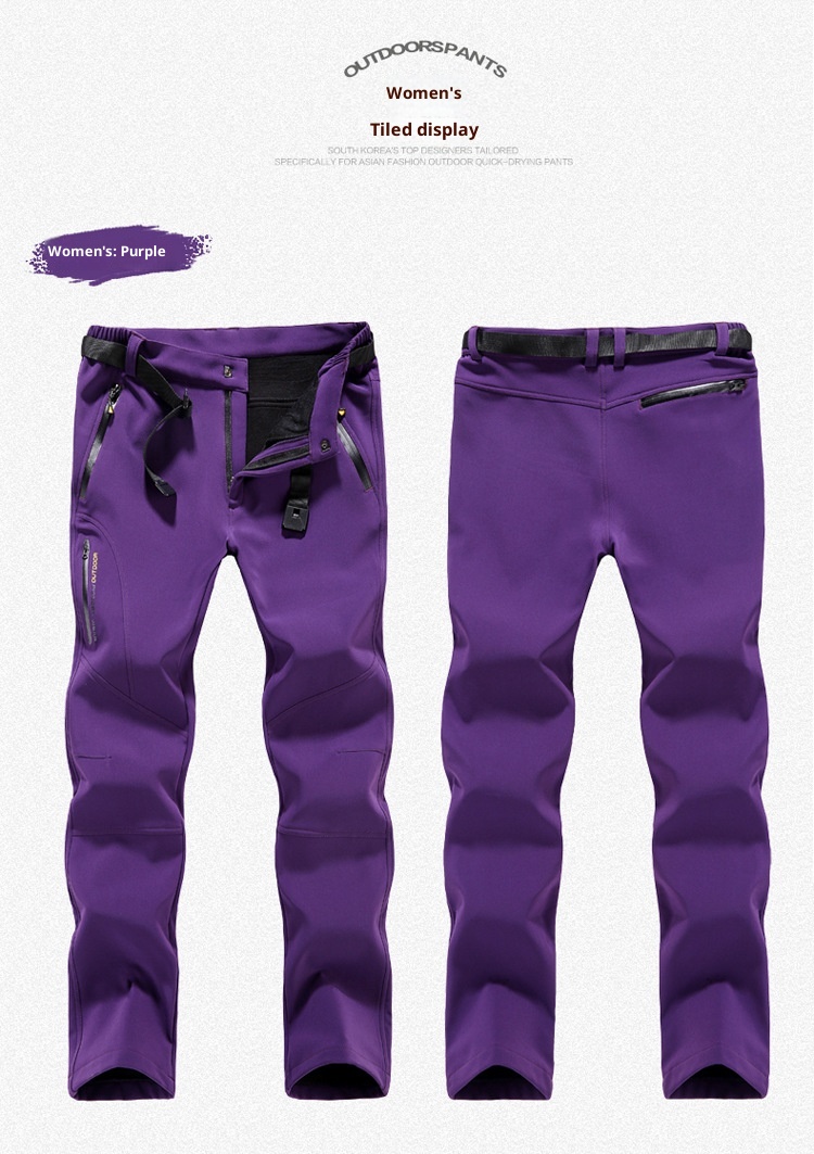 001 Winter Fleece-Lined For Men Women, Windproof And Waterproof, Hiking Pants, Couples' Warm Softshell Pants_voghion.com