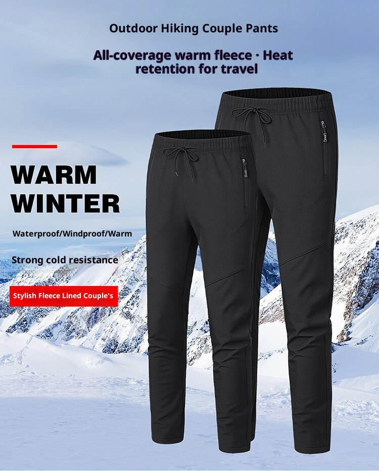 001 2024 New Fleece-Lined Warm Unisex Outdoor Windproof Waterproof Softshell Casual Sports Pants_voghion.com