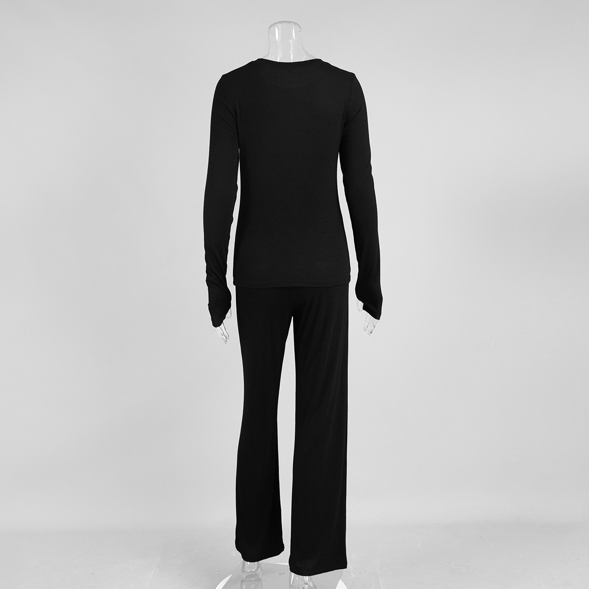 ChicShe Cross-Border Black Long-Sleeve Long-Pants Pajama Set European And American 2025 Spring New Knitted Pajamas Export Home_voghion.com