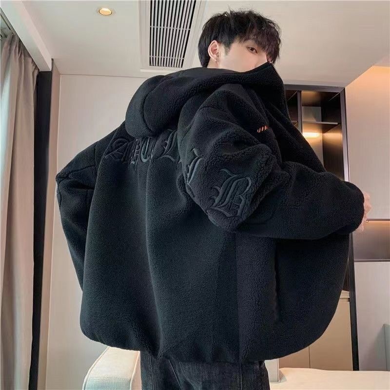 boy Lamb Wool Plush For Men, Autumn 2024 New Style, Particle Fleece Winter Coat, Trendy Brand, Fleece-Lined And Thickened_voghion.com