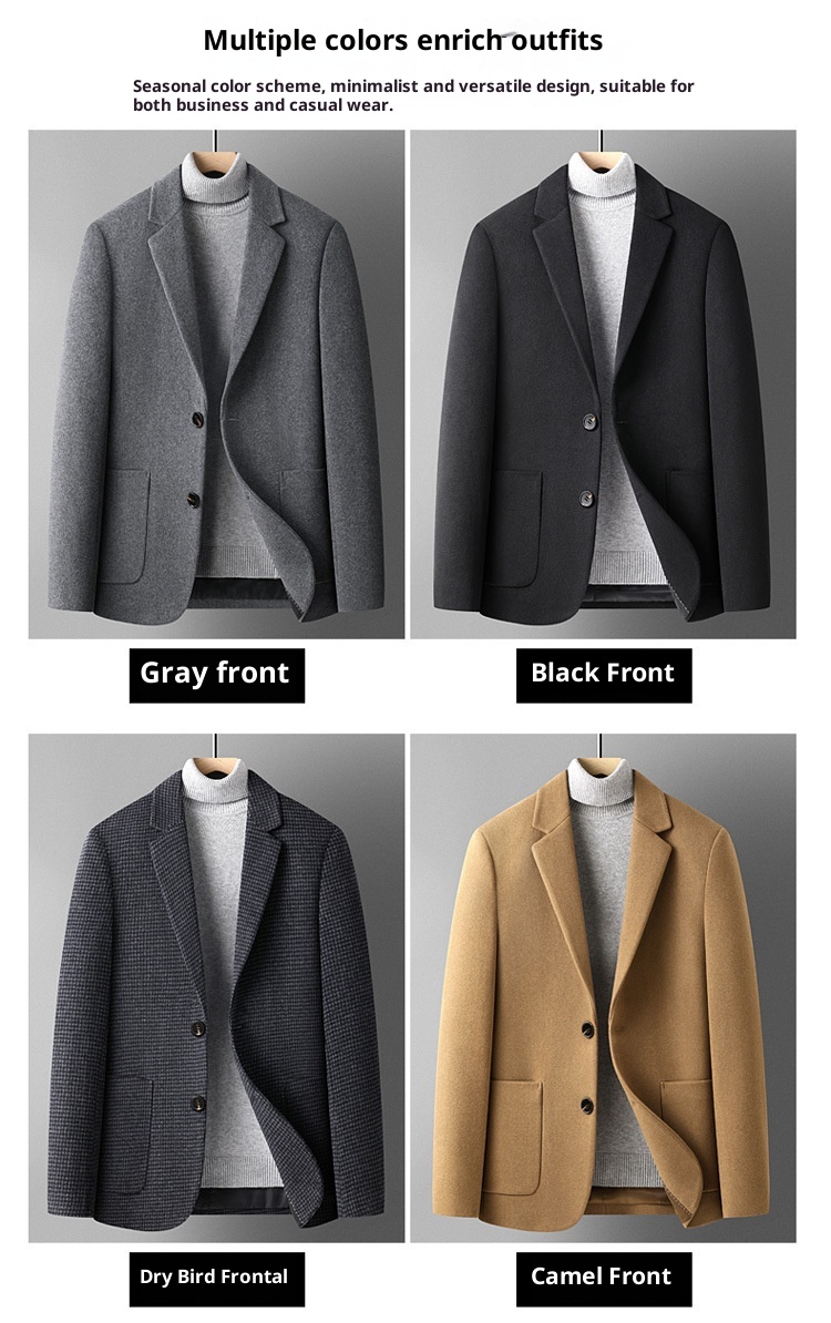jongen Enkelzijdige kasjmierjas Herfst Winter Effen Kleur Korte Wollen Jas Herenpak Veelzijdig_voghion.com