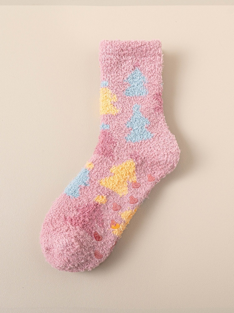 Lillian Christmas Socks For Women, Thickened Coral Fleece Warm Mid-Calf, Autumn And Winter Fleece-Lined Sleep Non-Slip Floor_voghion.com