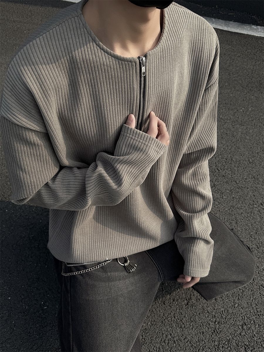 Maglietta da uomo in stile americano con mezza cerniera e colletto alla coreana, strato di base Cleanfit a maniche lunghe per primavera e autunno, Tough Guy_voghion.com