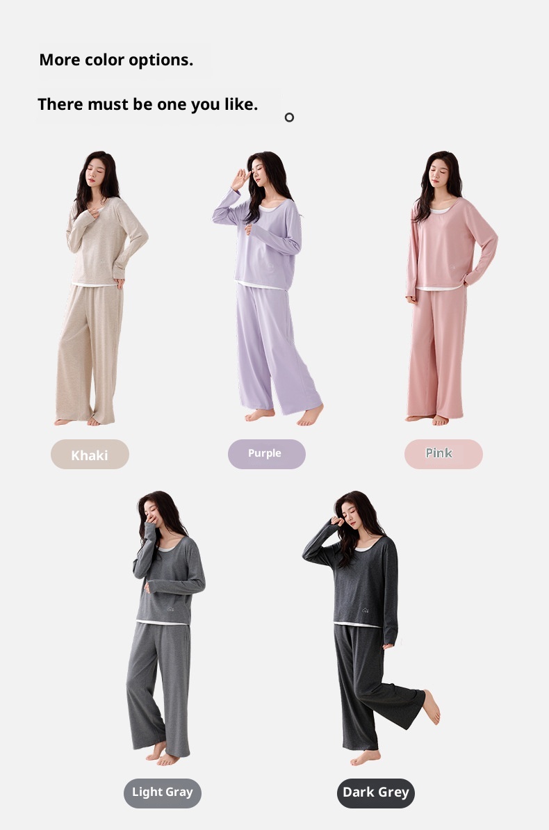 ChicShe Women's Pajamas Wih Ches Pads, Spring And Auumn Modal Thin Long Sleeve New Casual Two-Piece Pullover Homewear_voghion.com