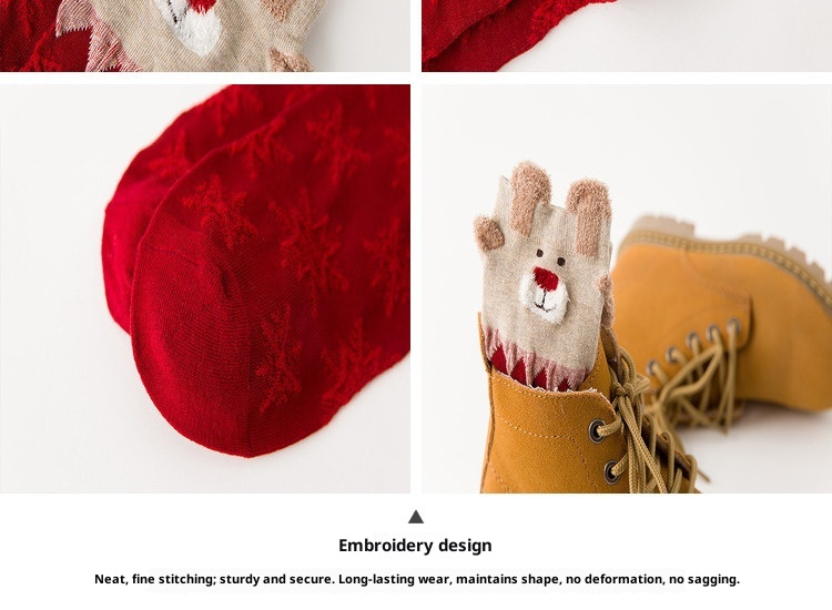 Lillian Herbst Winter Neue Weihnachts-Cartoon-Rentier-Socken für Damen, personalisierbar mit Sternzeichen und Jahreszahl, wadenlang, rot, Großhandel_voghion.com