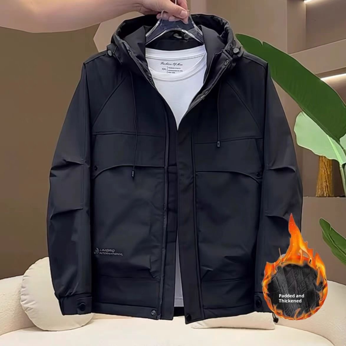 boy Factory Direct Hooded Loose Padded Windproof Thickened Double Cotton Softshell Jacket Men's Workwear Warm Winter_voghion.com