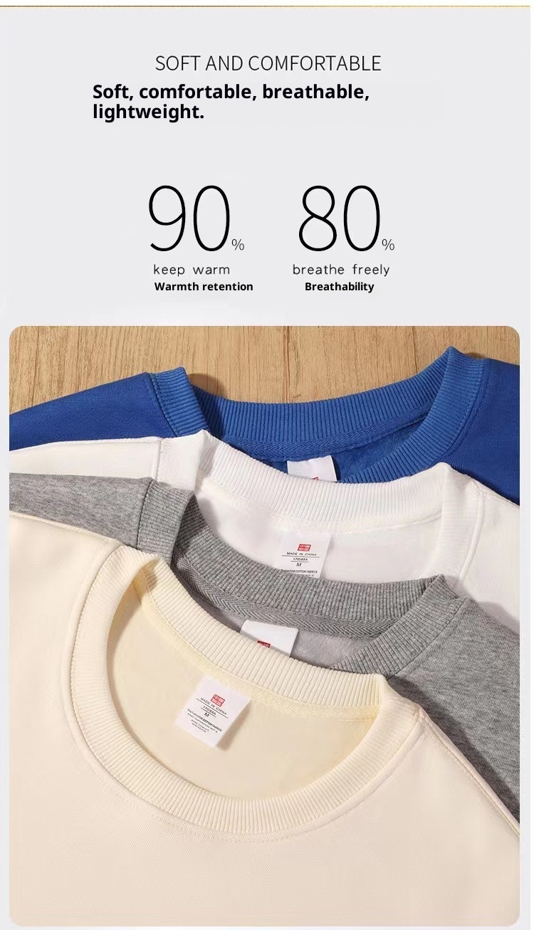 Sweat-shirt d'hiver en polaire épaisse pour homme, couleur unie, chaud, col rond, grandes tailles, coupe ample, impression personnalisée_voghion.com