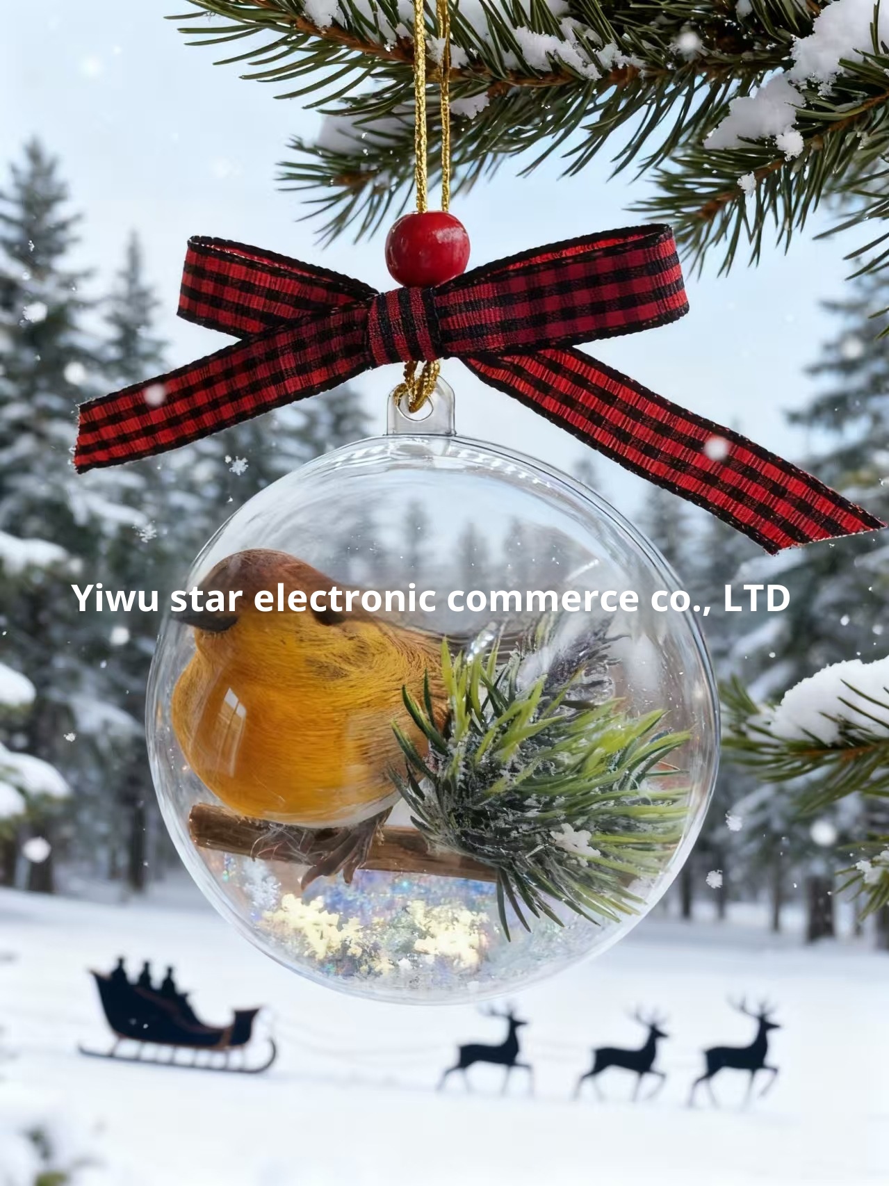 Lillian Cross-Border Tree Ornaments Transparent 3D Red Simulation Robin Bird Decoration Ball Christmas_voghion.com