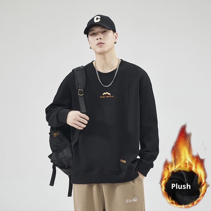 Felpa invernale imbottita con fodera in pile Anyang per uomo 2024, nuovo strato di base con scollo rotondo, calda e casual da uomo_voghion.com