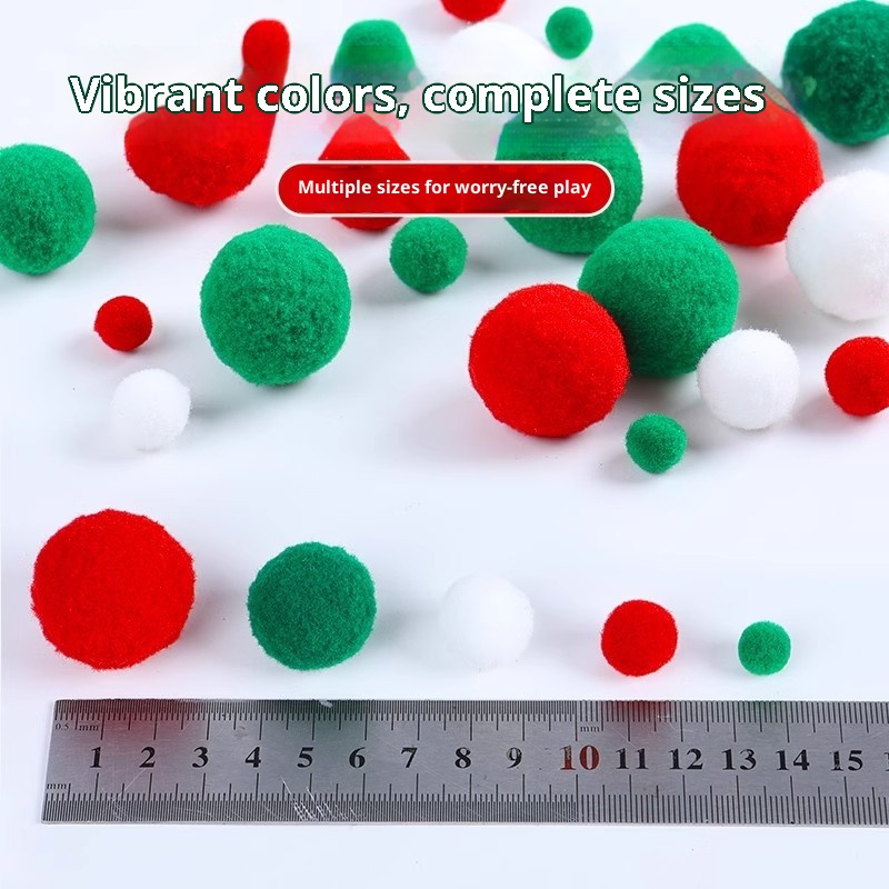 Kit de decoración navideña para árbol de Navidad Lillian Red Green White para niños: pompones hechos a mano, material adhesivo creativo._voghion.com