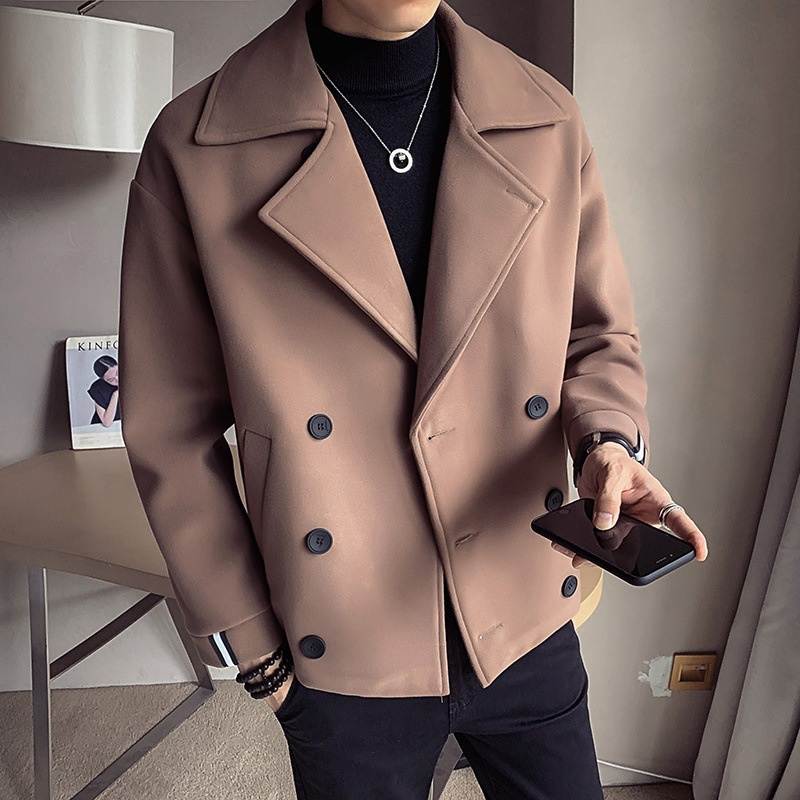 boy Tredy Brad Autum Witer New Me's Short Trech Korea Style British Casual Iteret Celebrity Warm Woole Coat For_voghion.com