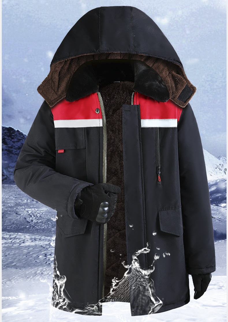 boy Reflective Strip Large Pocket Fleece Lined Thickened Warm Workwear Jacket Men's Wear-Resistant Windproof Waterproof_voghion.com