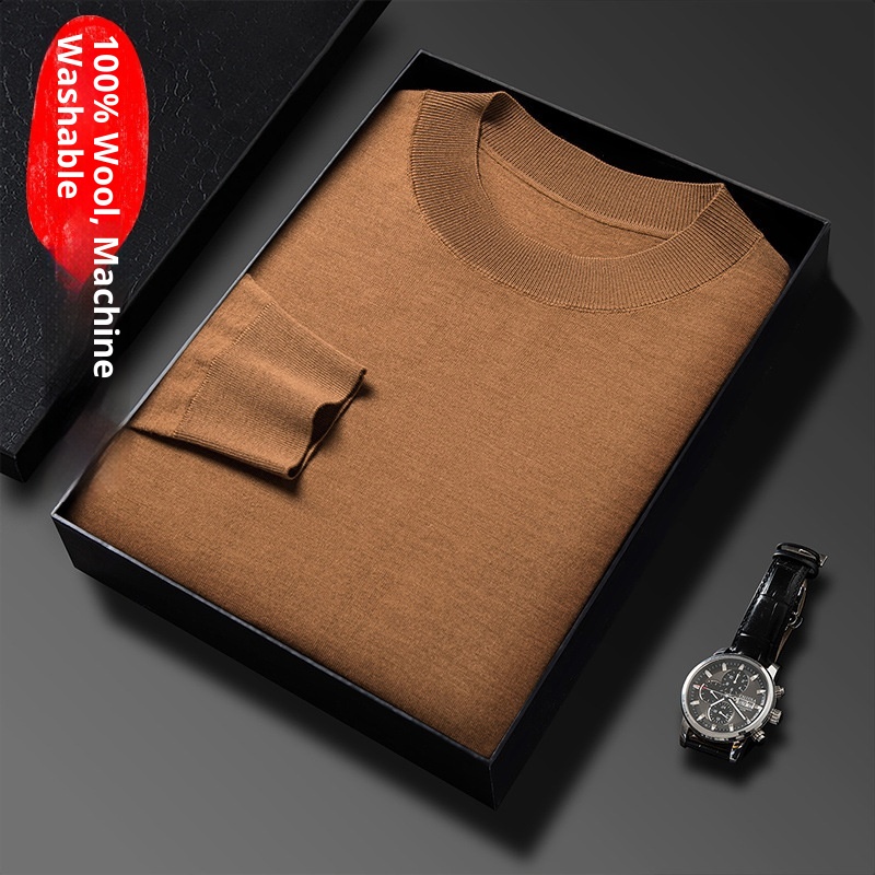 Maglione da uomo in lana lavorata a maglia a collo alto, sottile e lavabile in lavatrice, di alta qualità, per uomini giovani e di mezza età_voghion.com