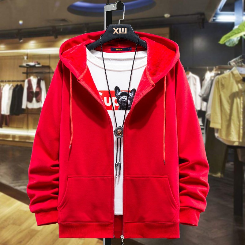 boy Boy New Autumn Winter Plus Size Zipper Hoodie For Men, Fleece-Lined Loose Cardigan, Men's Hooded Sweatshirt Jacket_voghion.com