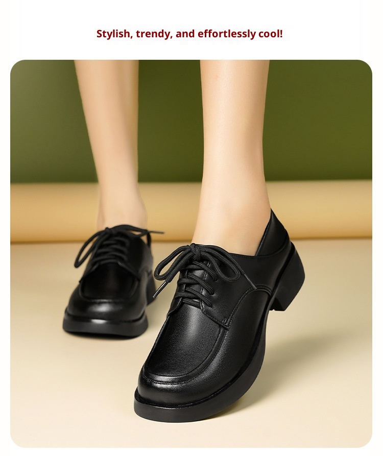 Mocassini in vera pelle con suola spessa 2024, nuovi modelli primaverili in stile britannico, scarpe basse versatili con tacco grosso e lacci per donna_voghion.com