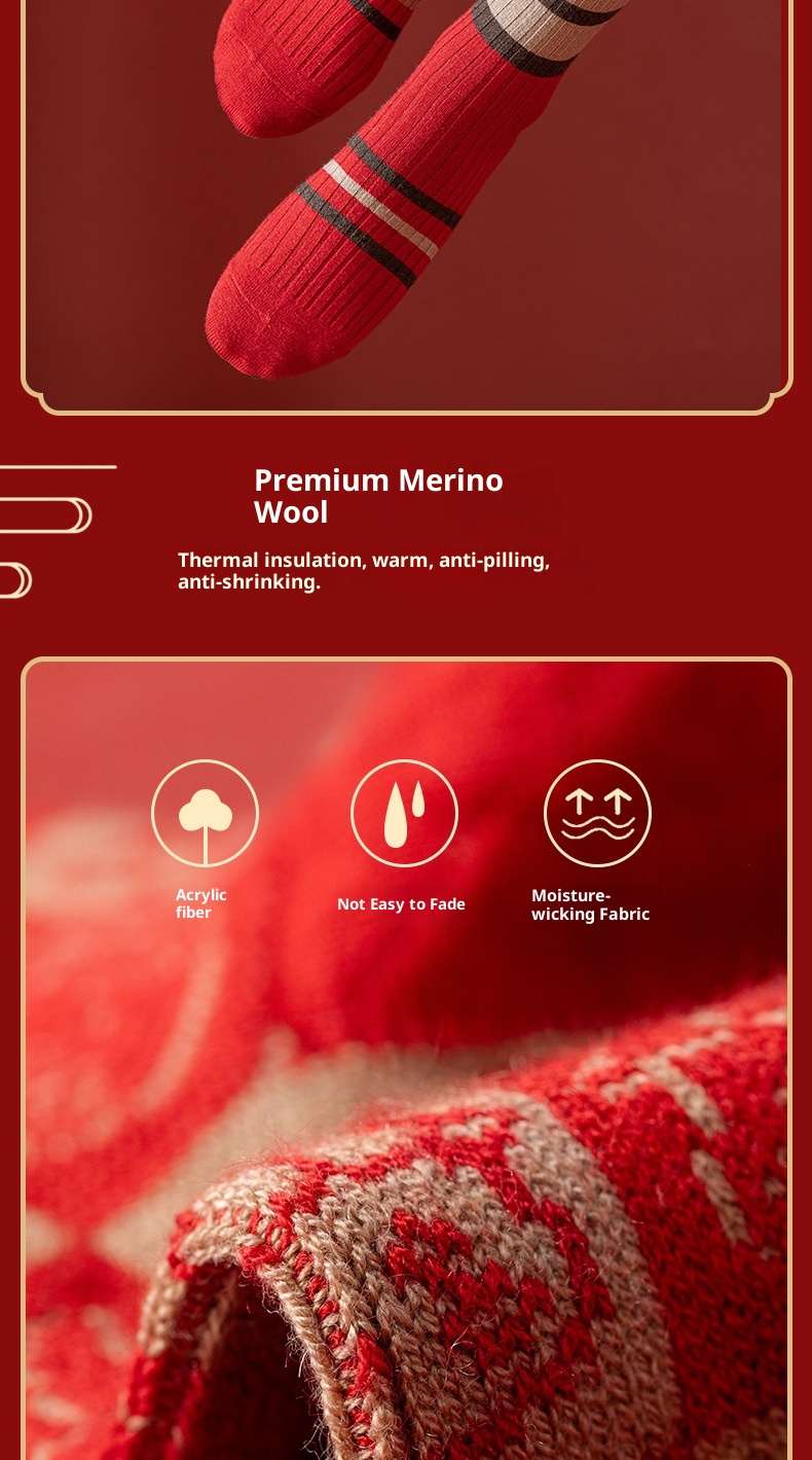 Lillian Damen Herbst Winter Wadenlange Kaschmir-Weihnachtssocken Sternzeichen Trend Rote Wollsocken_voghion.com