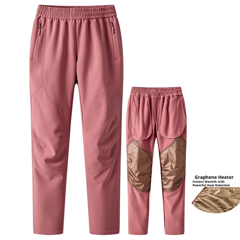 Calças compridas femininas grossas e quentes para atividades ao ar livre, com aquecimento de grafeno, ideais para o inverno. Tamanhos grandes para homens. Forro de lã impermeável._voghion.com