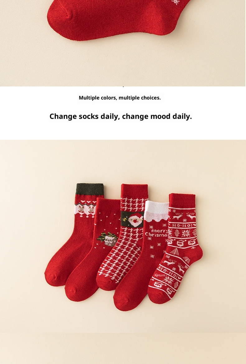 Lillian Cross-Border Trade Dames Mid-Calf Kasjmier Warme Verdikte Dames Kerst Rode Nieuwjaarssokken_voghion.com