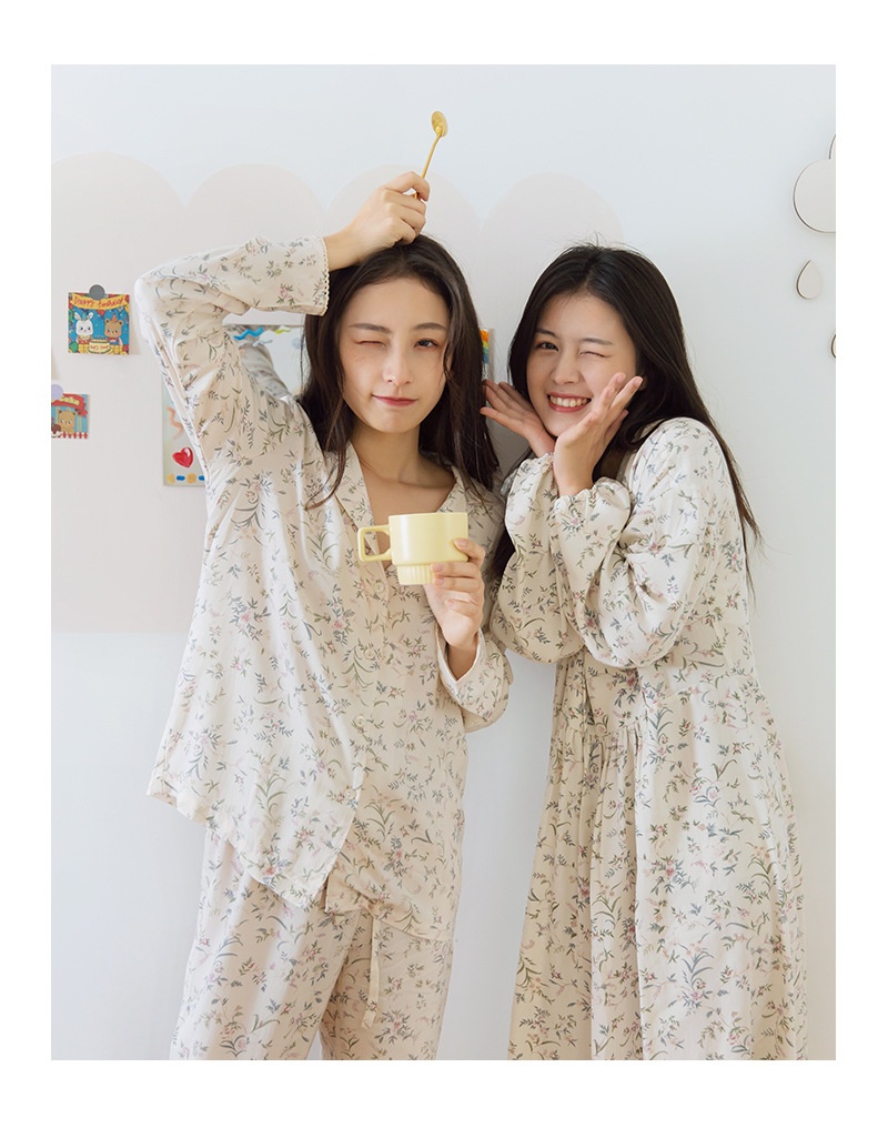 ChicShe Spanish O Marka Kadın İlkbahar Yaz Gül Uzun Kollu Vintage Küçük Çiçekli Pamuklu Rayon Pijama Takımı Kadınlar İçin_voghion.com