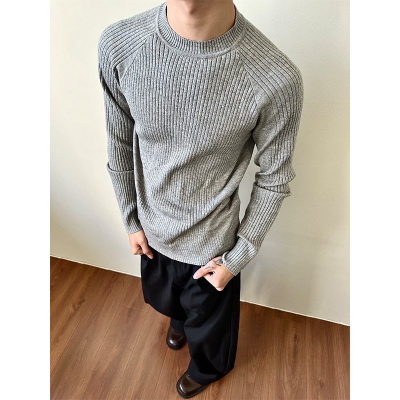 ragazzo MADEEXTREME Maglione largo a coste Old Money Slim Fit Manica lunga Strato base Girocollo Unisex_voghion.com
