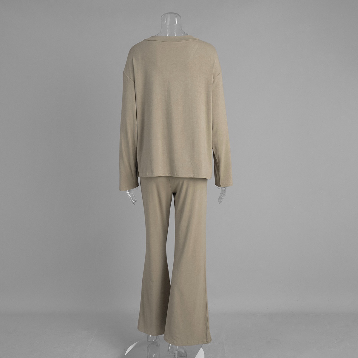 ChicShe Cross-Border V-Neck Sleeve Long Pants Pajama Set European And American 2025 Autumn New Knitted Pajamas Export Home Wear_voghion.com