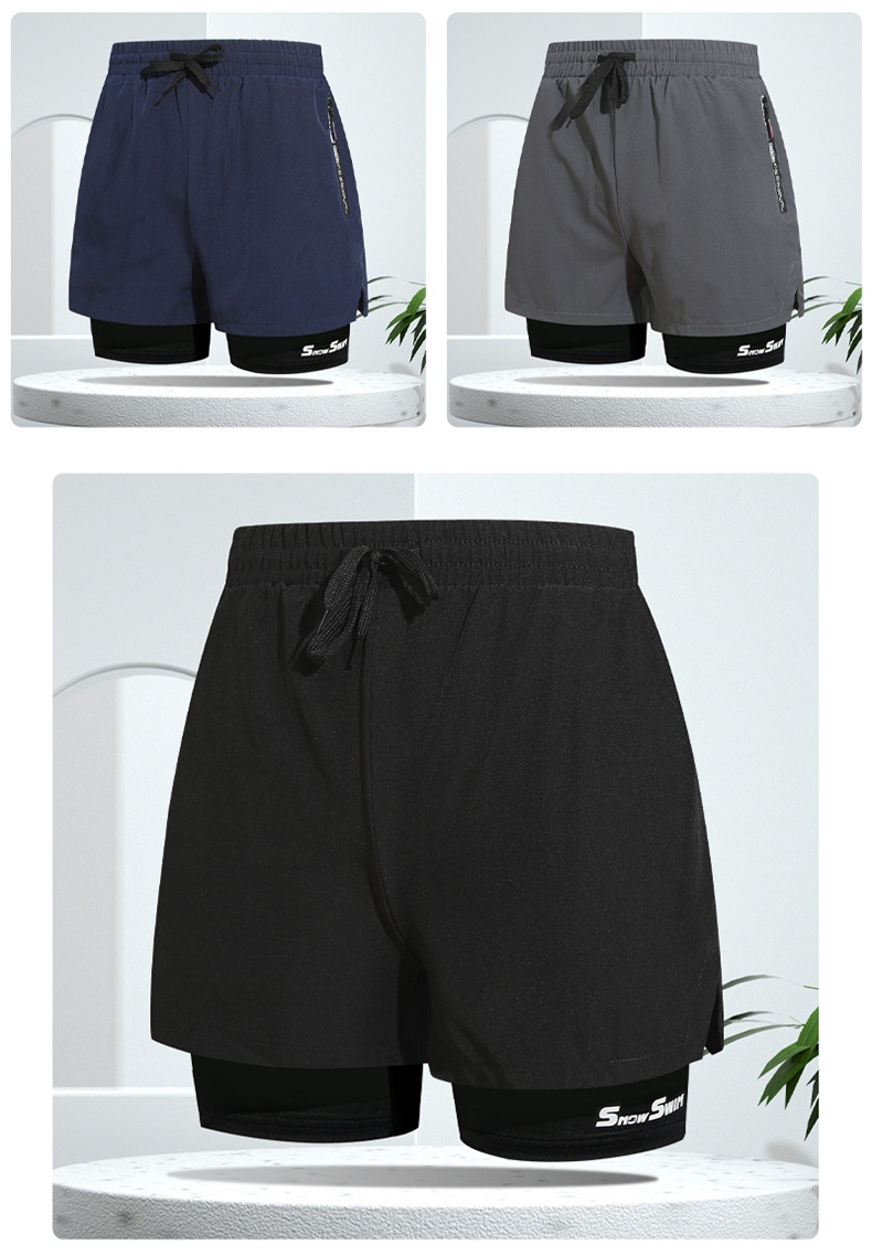 001 001 Herren Doppellagige Badehose, schnelltrocknend, Anti-Peinlichkeits-Badehose, Strandshorts, Badebekleidung für heiße Quellen, Set_voghion.com