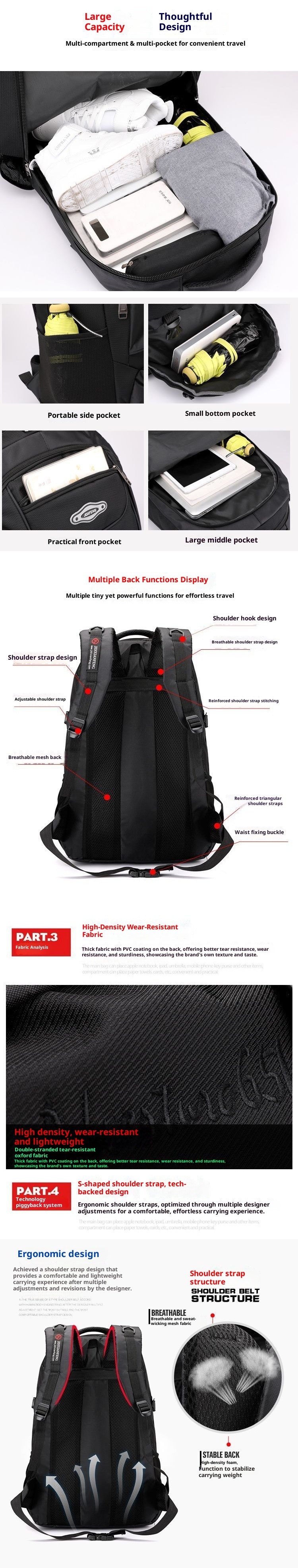 ActiveGo Outdoor Men Large Capacity Travel Casual Hiking Backpack Women Sports Waterproof Tourism Climbing Bag_voghion.com