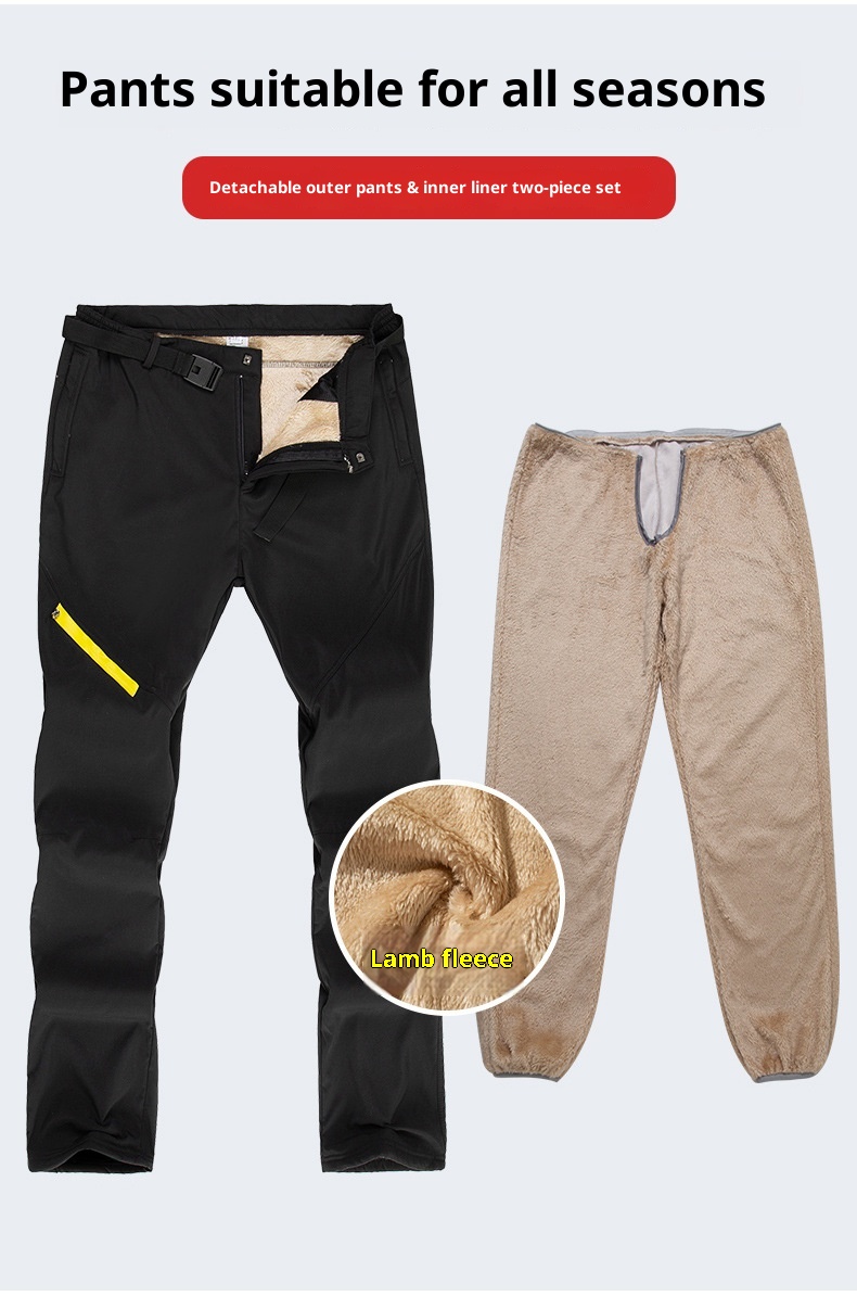001 Herren Softshell Wanderhose, Outdoor-Hose, Damen Herbst Winter, gefüttert, dick, warm, locker, wasserdicht, Fleece-Skihose_voghion.com