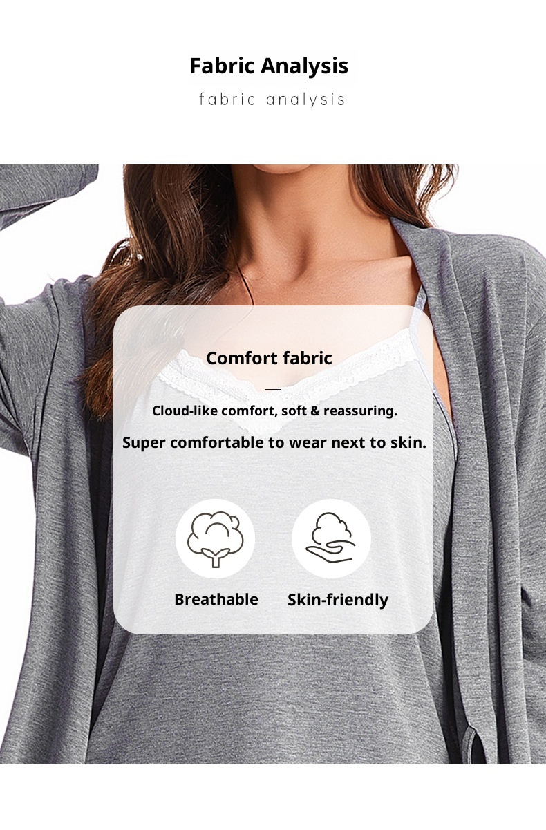 ChicShe Exclusive Cross-Border Women's Cotton Camisole Nightgown Three-Piece Set Homewear European And American Style_voghion.com