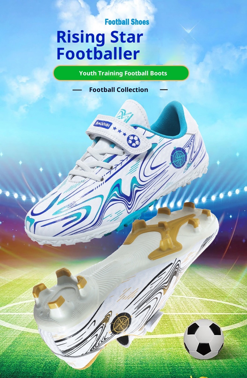 ShoeGlobe Children's Youth Football Broken Studs For Boys Students Big Kids Competition Soccer Grass Training Shoes With Velcro_voghion.com
