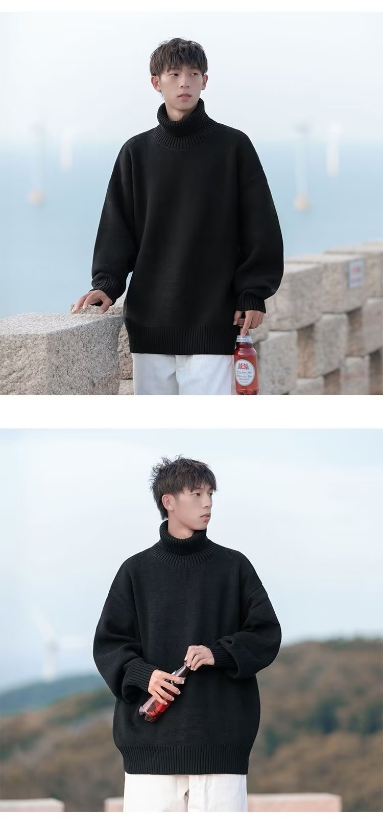 boy Turtleneck For Men Winter New Style Lazy High-End Feel Men's Base Shirt Thick Loose Inner Knitted Sweater_voghion.com