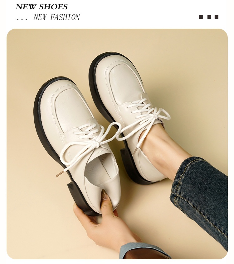 Mocassini in vera pelle con suola spessa 2024, nuovi modelli primaverili in stile britannico, scarpe basse versatili con tacco grosso e lacci per donna_voghion.com