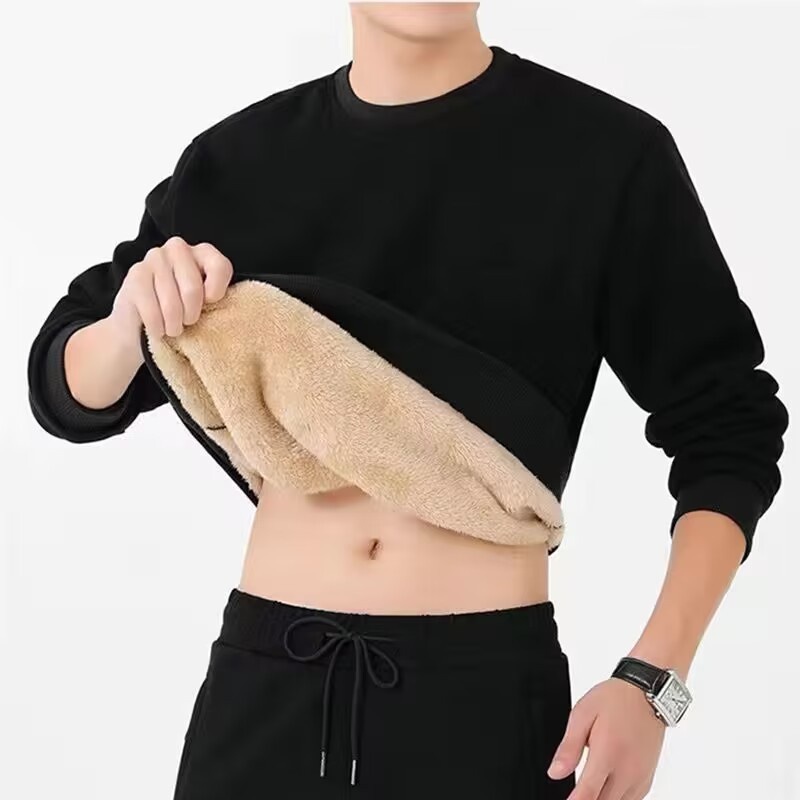 Felpa termica in lana di agnello per uomo, girocollo versatile, taglie forti, foderata in pile, ispessita, nuovo stile autunno inverno,_voghion.com