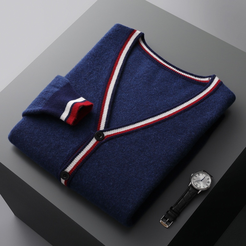 Ragazzo Ragazzo Autunno Inverno Cardigan in lana di medio spessore con scollo a V da uomo Color-Block Sho Maglione a maniche lunghe Giacca casual ampia Base_voghion.com