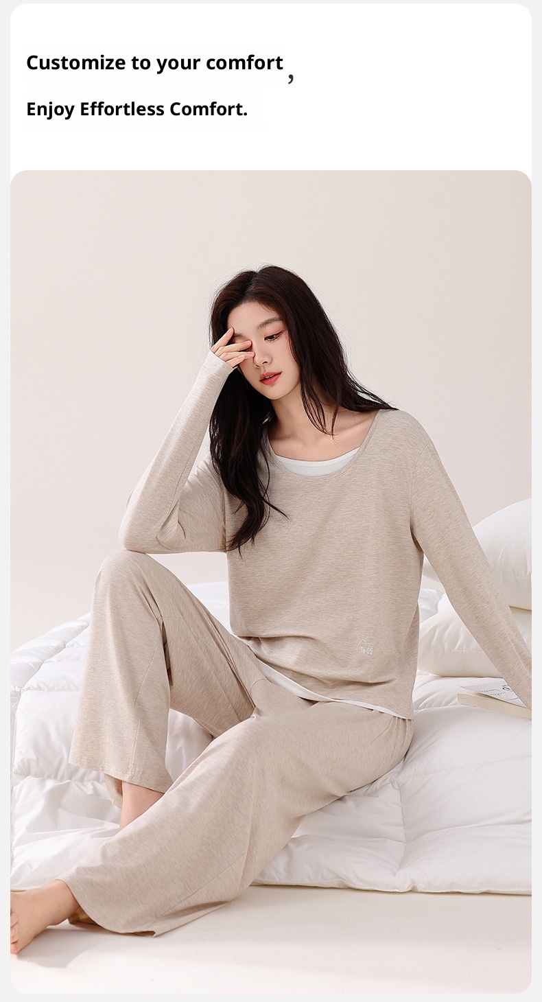 ChicShe Women's Pajamas Wih Ches Pads, Spring And Auumn Modal Thin Long Sleeve New Casual Two-Piece Pullover Homewear_voghion.com