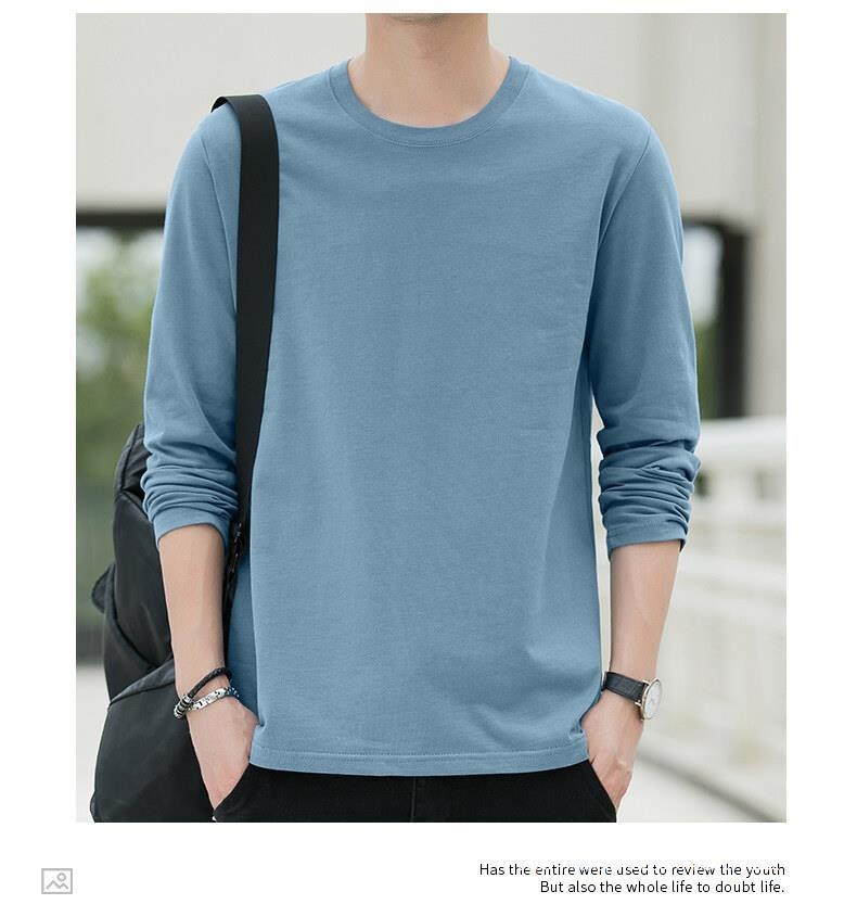 Maglietta a maniche lunghe primaverile e in puro cotone per uomo, scollo tondo, maglietta di base sottile, strato interno, felpa di alta qualità,_voghion.com