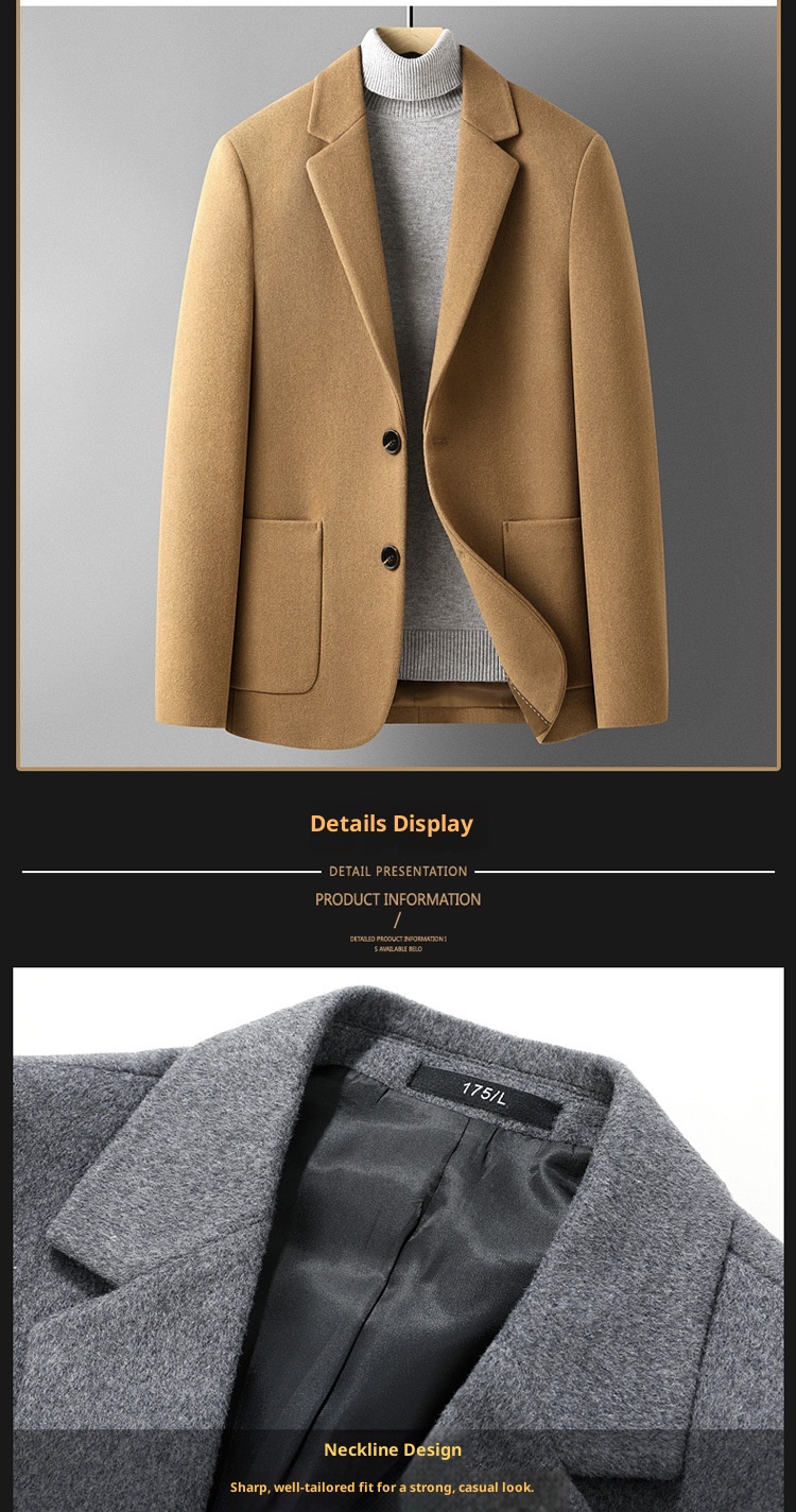 jongen Enkelzijdige kasjmierjas Herfst Winter Effen Kleur Korte Wollen Jas Herenpak Veelzijdig_voghion.com