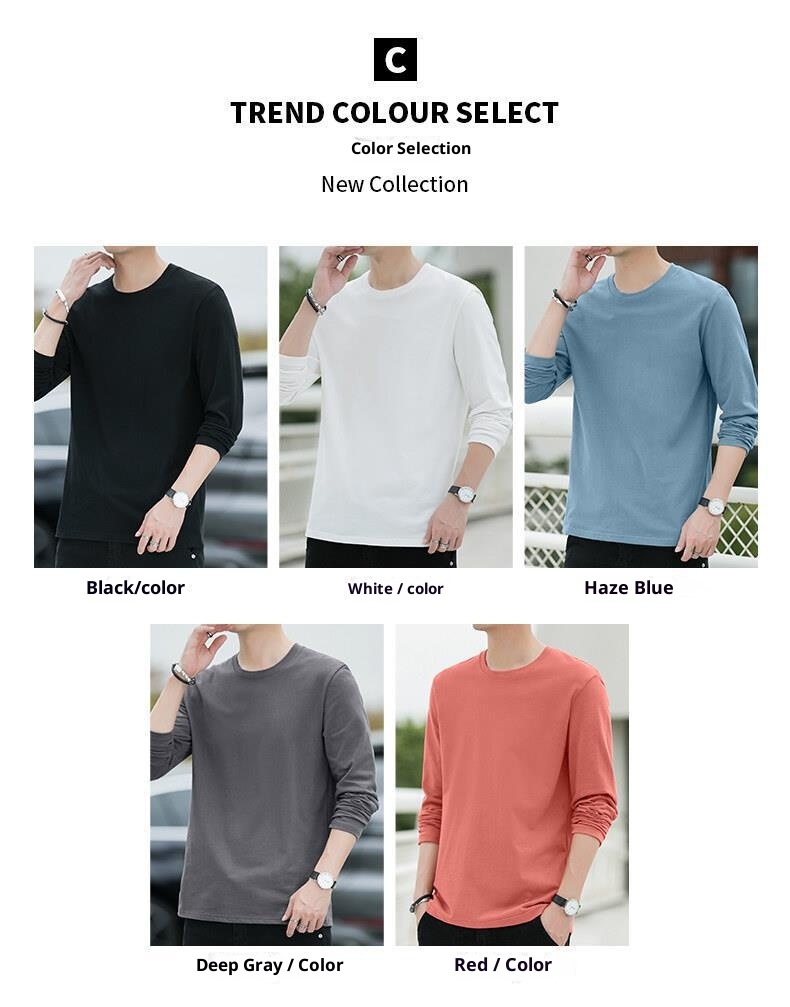 Maglietta a maniche lunghe primaverile e in puro cotone per uomo, scollo tondo, maglietta di base sottile, strato interno, felpa di alta qualità,_voghion.com