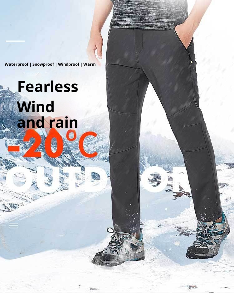 001 Soft Shell Softshell Men Women Fleece-Lined Ski Thickened Warm Outdoor Fleece Hiking Pants_voghion.com