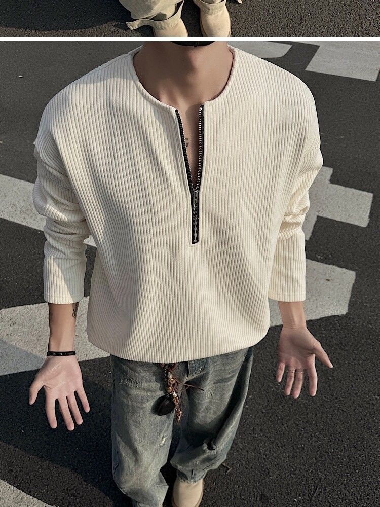 Maglietta da uomo in stile americano con mezza cerniera e colletto alla coreana, strato di base Cleanfit a maniche lunghe per primavera e autunno, Tough Guy_voghion.com