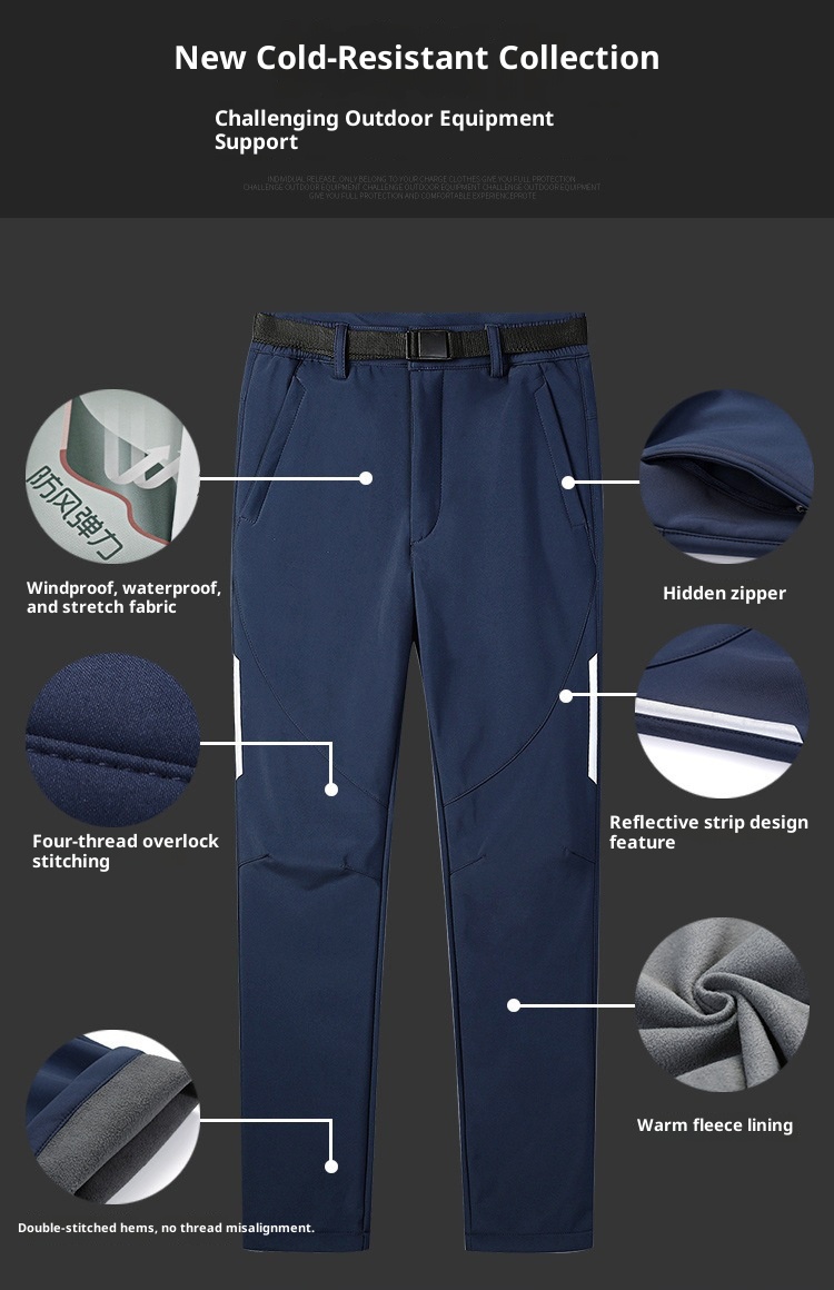 Calça Softshell Esportiva Outdoor 001 para Homens e Mulheres, Outono Inverno Cor Sólida Fleece Esqui Caminhada Calça Comprida, Grossa e_voghion.com