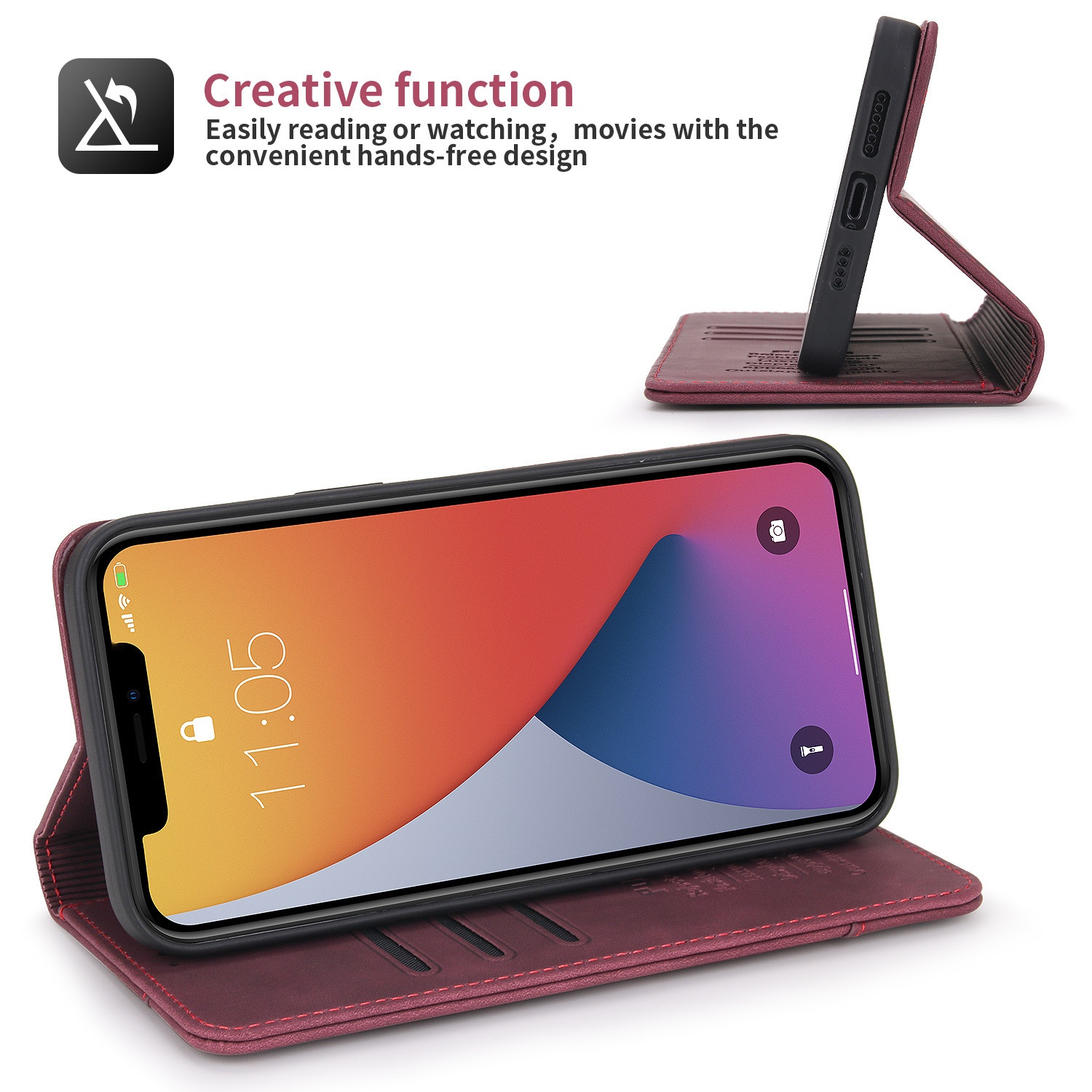 Custodia a portafoglio in pelle con slot per schede NFC e flip cover in PU con effetto pelle al tatto, adatta per iPhone 12 P40_voghion.com