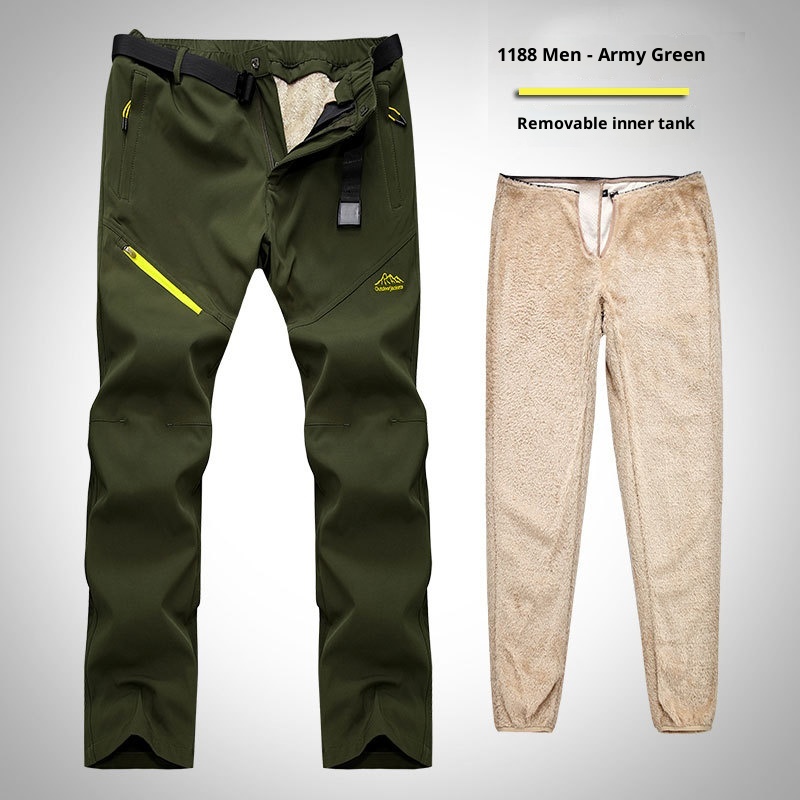 001 Outdoor Softshell For Men Women, Autumn And Winter Fleece-Lined Thickened Detachable Liner Warm Hiking Pants_voghion.com