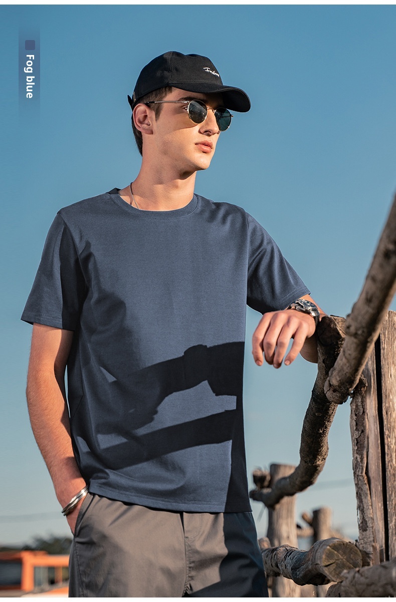 Maglietta base da uomo in cotone di seta ghiaccio fresco, manica corta, estiva, bianca, tinta unita, mercerizzata_voghion.com