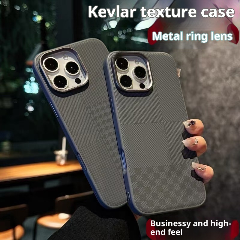 TechGlobe Suitable For IPhone 17 Pro Max Case Kevlar Texture Plain Leather 16 Metal Lens Ring 15 Shockproof Cover_voghion.com