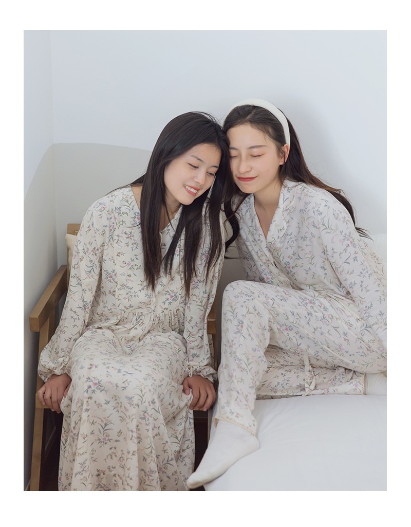 ChicShe Spanish O Marka Kadın İlkbahar Yaz Gül Uzun Kollu Vintage Küçük Çiçekli Pamuklu Rayon Pijama Takımı Kadınlar İçin_voghion.com