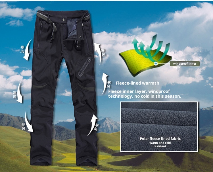 001 Outdoor Soft Shell Plus Extra Large Man Big Size Four-Way Stretch Fat Gothic Style Cargo Fleece-Lined Pants_voghion.com