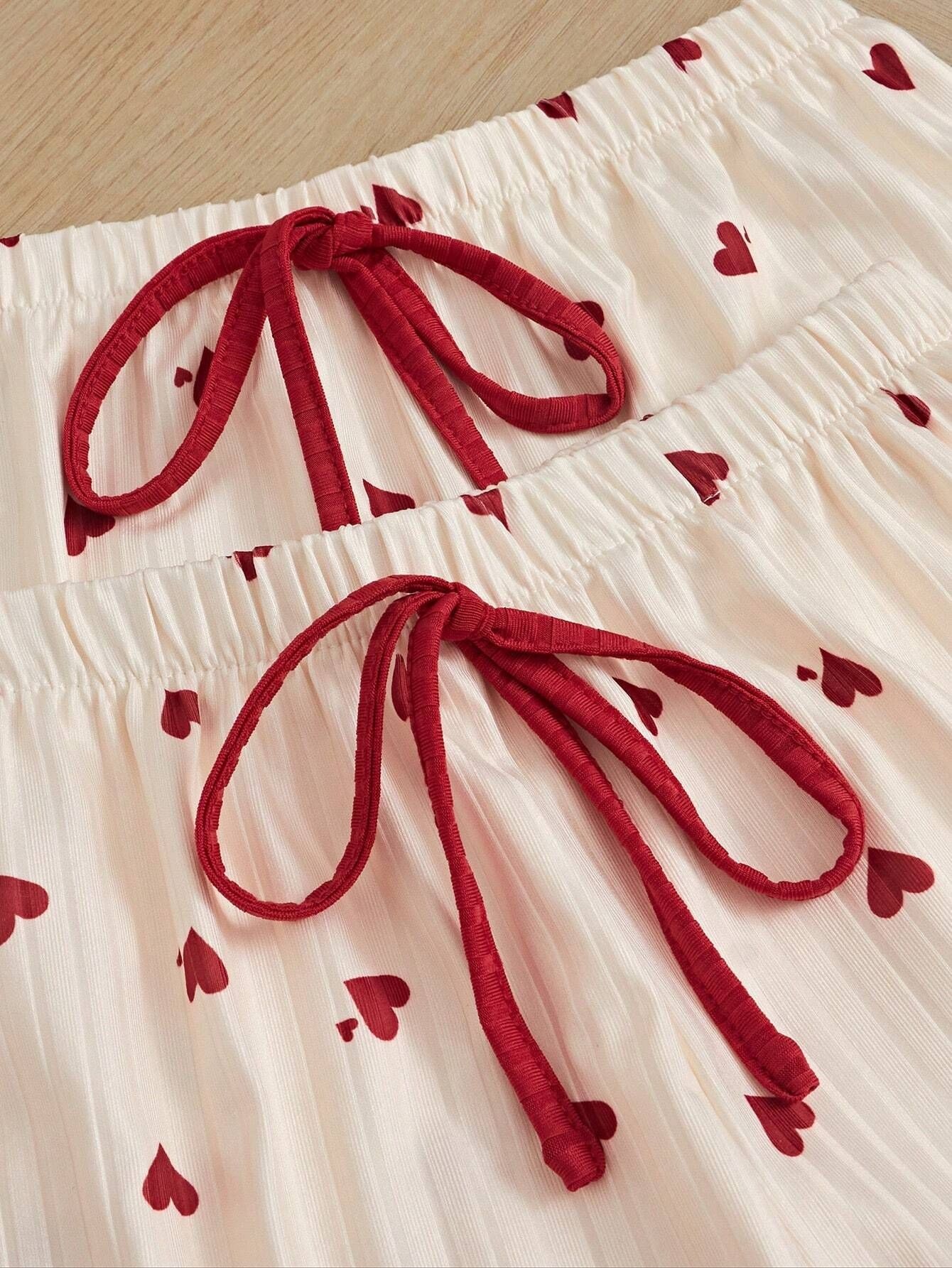 ChicShe Cross-Border Heart Strap Three-Piece Homewear Ribbed Print Casual Foreign Trade European American Style Women's Pajamas_voghion.com